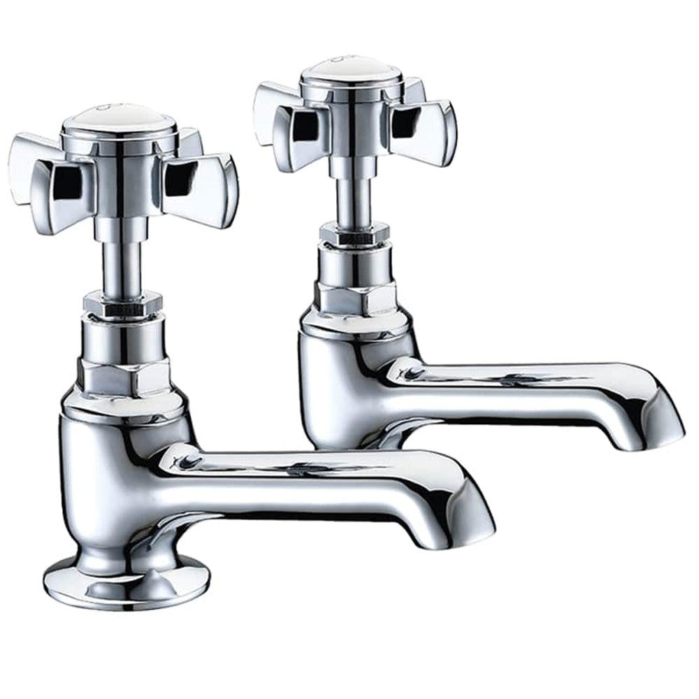 Traditional Crosshead Bath Pillar Taps - Chrome