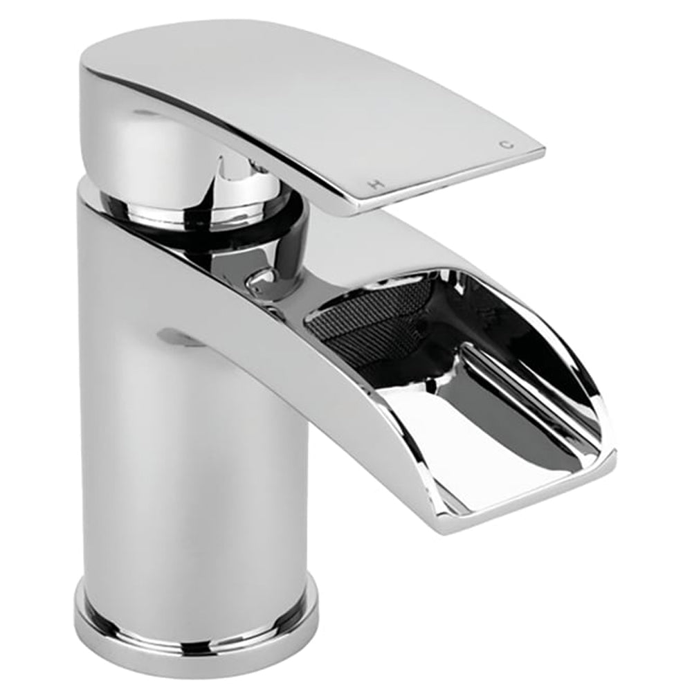 Modern Bathroom Waterfall Spout Mono Basin Mixer Tap - Chrome