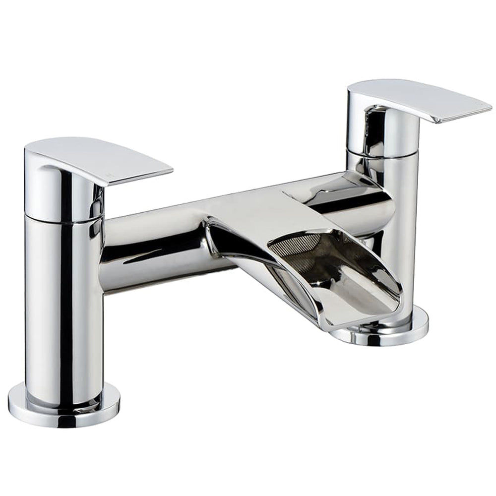 Modern Bathroom Waterfall Spout Deck Mounted Bath Filler Tap - Chrome
