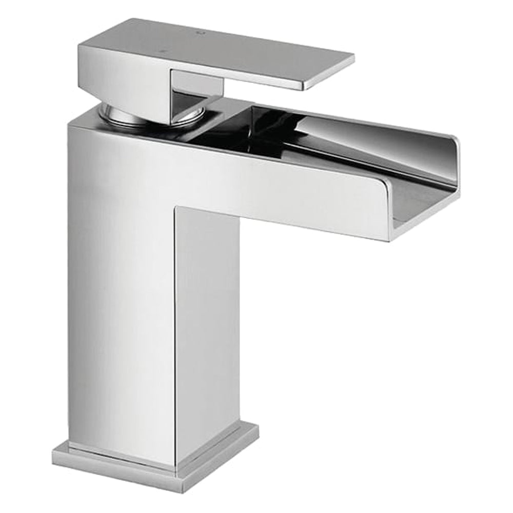 Modern Bathroom Single Lever Square Waterfall Spout Mono Basin Mixer Tap - Chrome