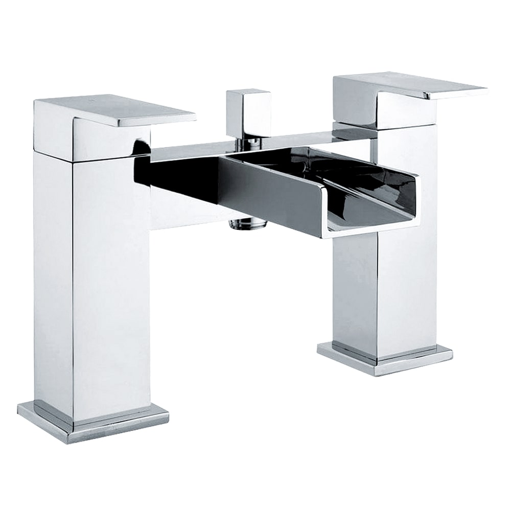 Modern Bathroom Deck Mounted Square Waterfall Spout Bath Shower Mixer Tap - Chrome