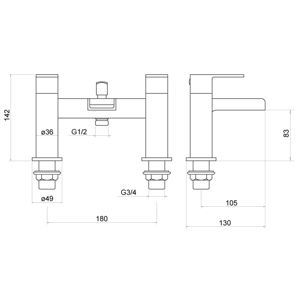 Modern Bathroom Deck Mounted Square Waterfall Spout Bath Shower Mixer Tap - Chrome