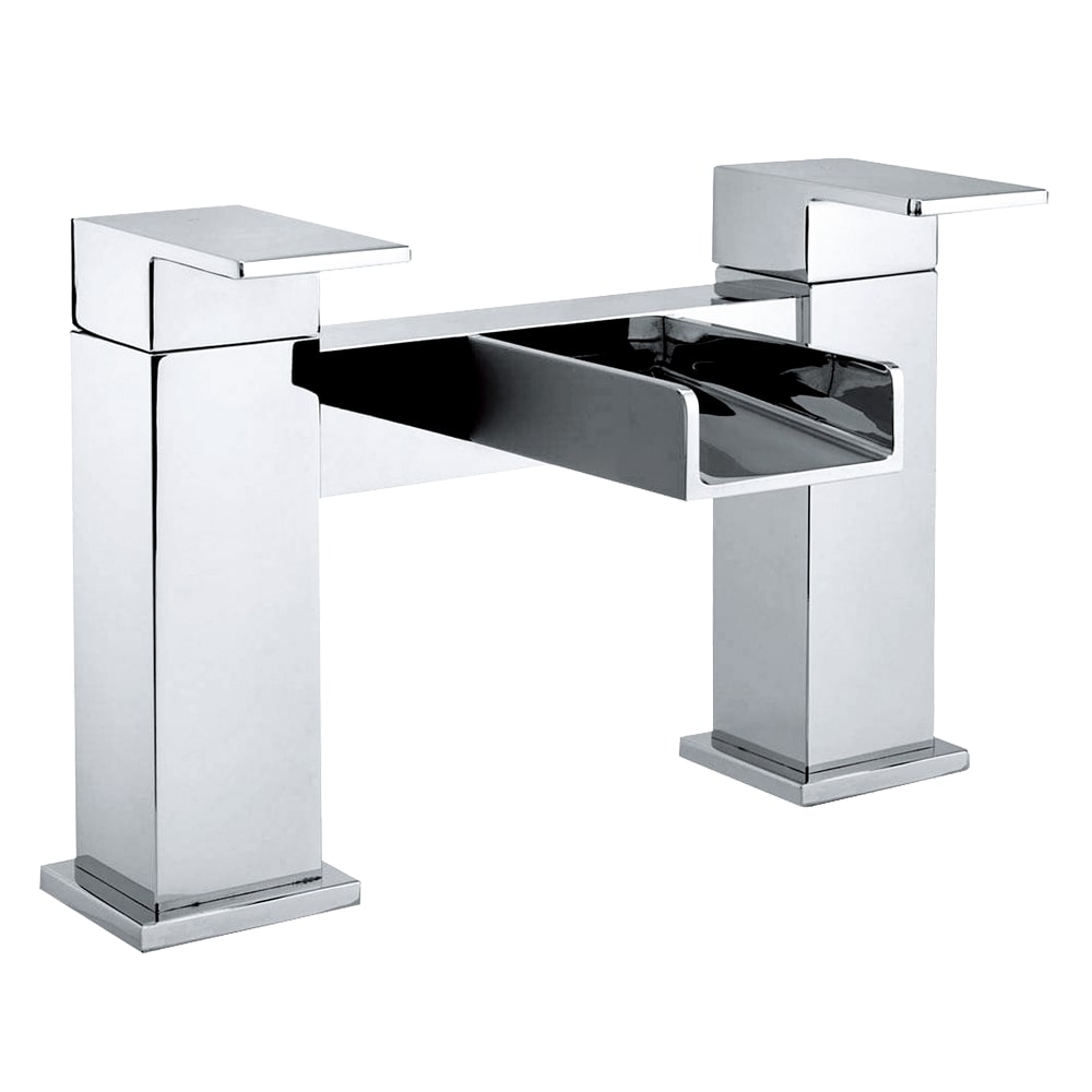Modern Bathroom Deck Mounted Square Waterfall Spout Bath Filler Tap - Chrome