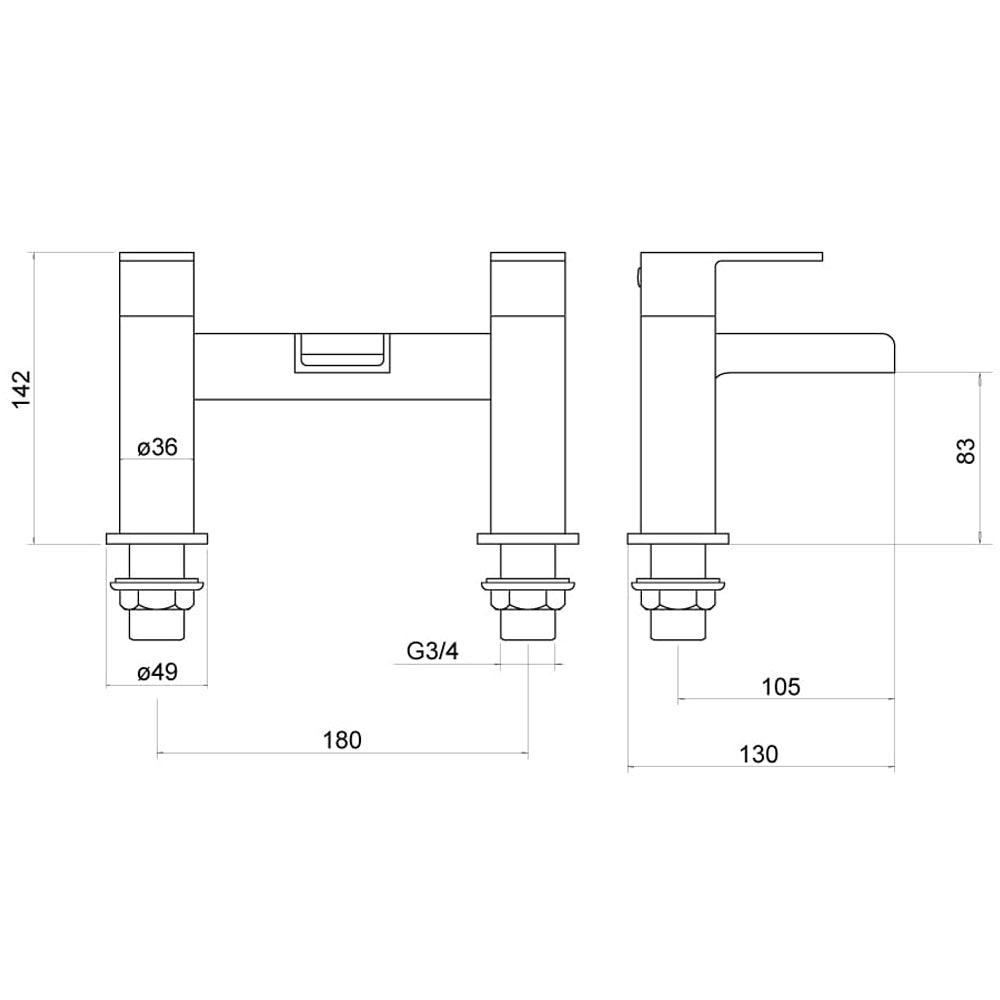 Modern Bathroom Deck Mounted Square Waterfall Spout Bath Filler Tap - Chrome