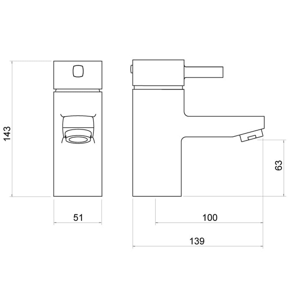 Contemporary Bathroom Soft Square Mono Basin Mixer Tap - Chrome