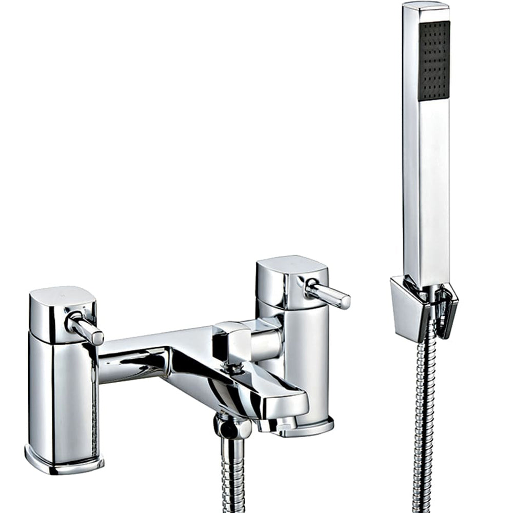Contemporary Bathroom Soft Square Deck Mounted Bath Shower Mixer Tap with Kit - Chrome