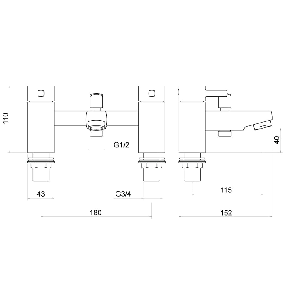 Contemporary Bathroom Soft Square Deck Mounted Bath Shower Mixer Tap with Kit - Chrome