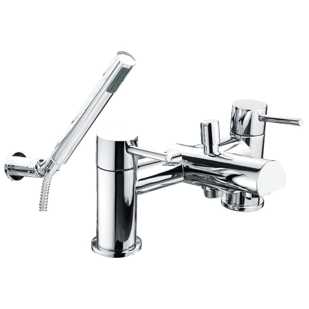 Contemporary Minimalist Round Deck Mounted Bath Shower Mixer Tap with Kit - Chrome
