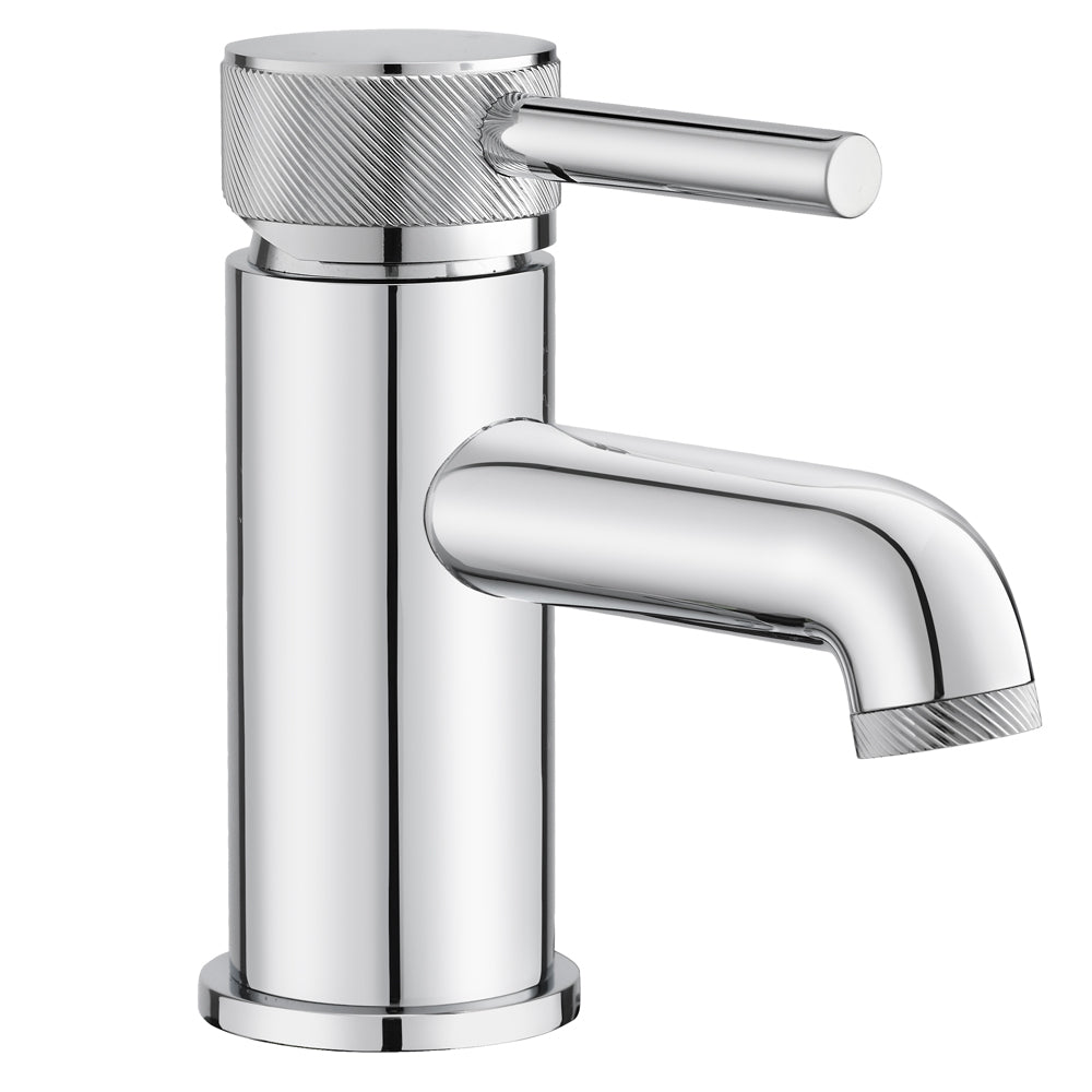 Round Mono Basin Mixer Tap with Industrial Style Detailing - Chrome