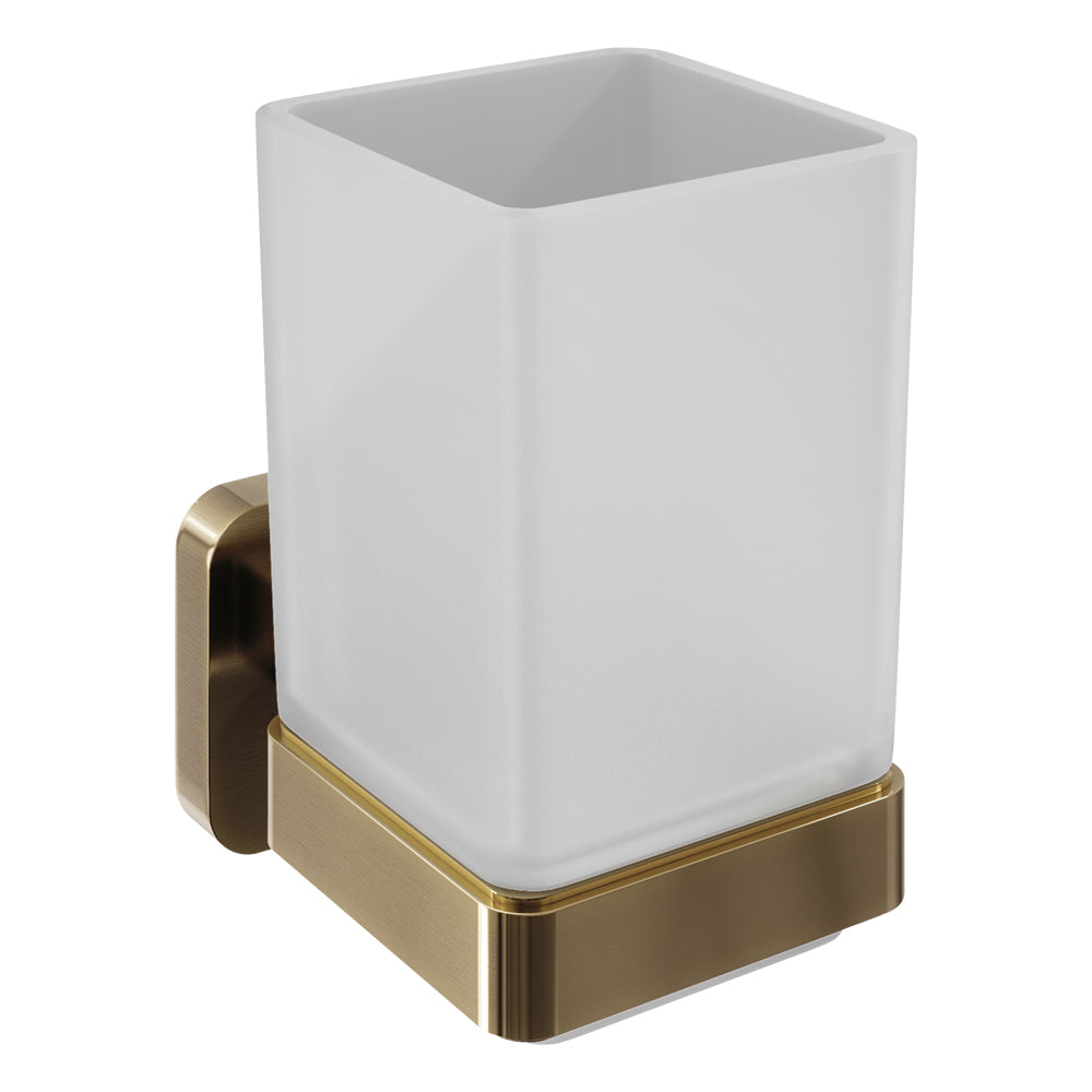 Wall Mounted Square Bathroom Glass Toothbrush Holder Tumbler - Choice of Finish