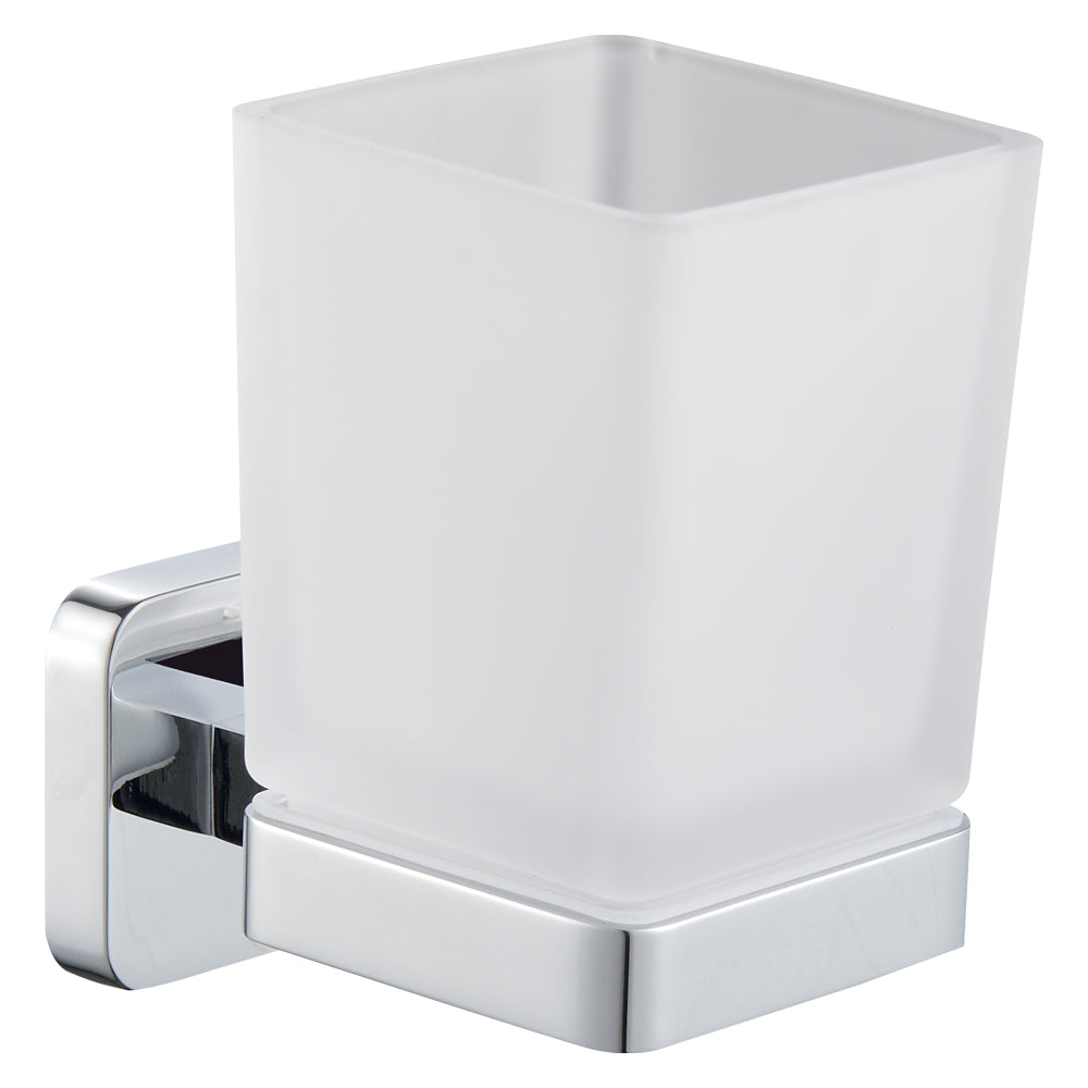 Wall Mounted Square Bathroom Glass Toothbrush Holder Tumbler - Choice of Finish