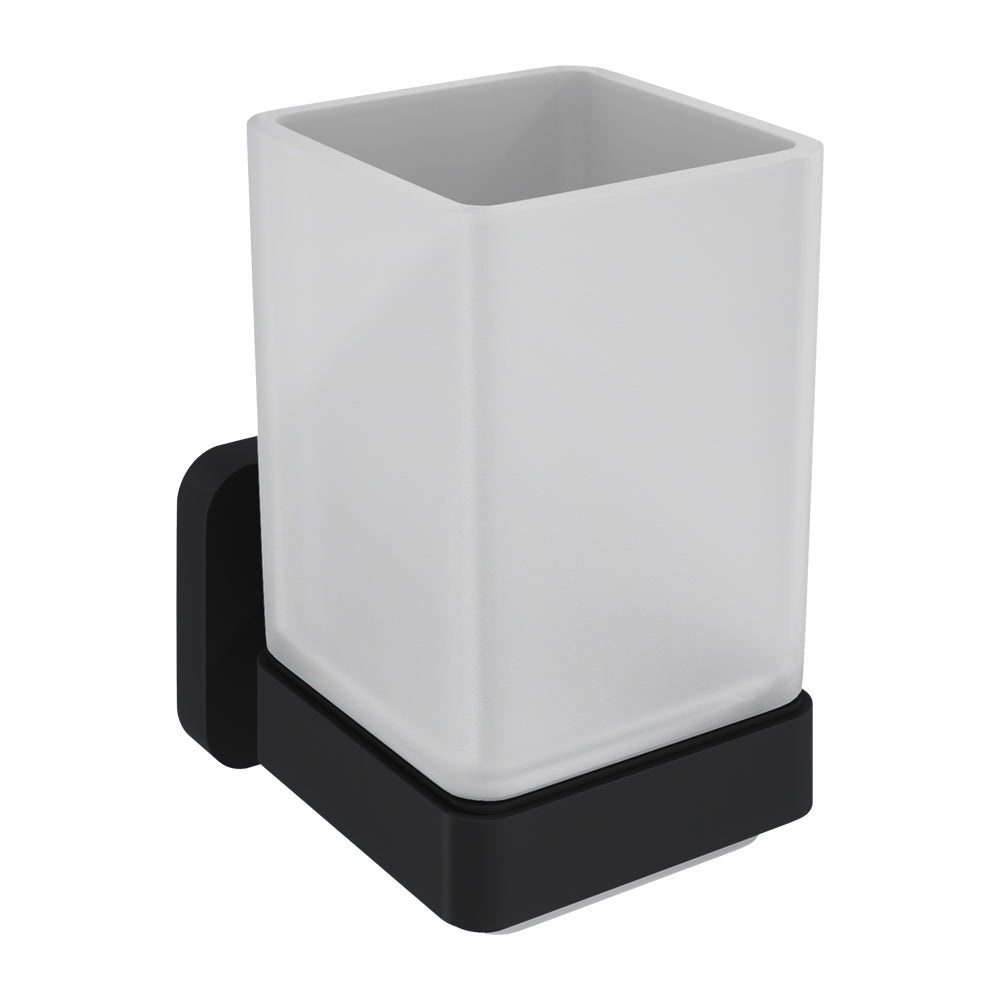 Wall Mounted Square Bathroom Glass Toothbrush Holder Tumbler - Choice of Finish