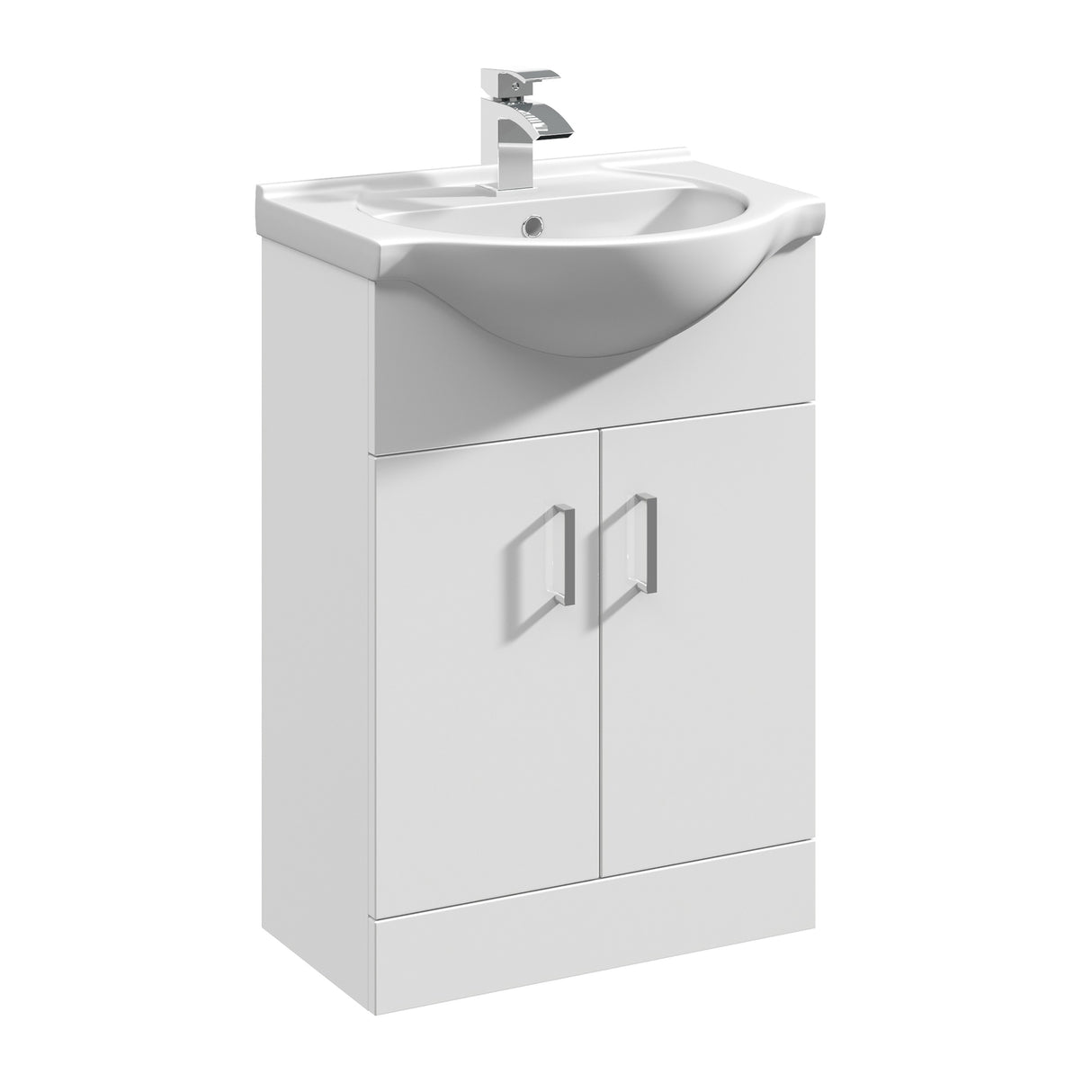 Contemporary Floor Standing Vanity Unit with Round Ceramic Basin – Gloss White, Choice of Doors, Drawers & Sizes