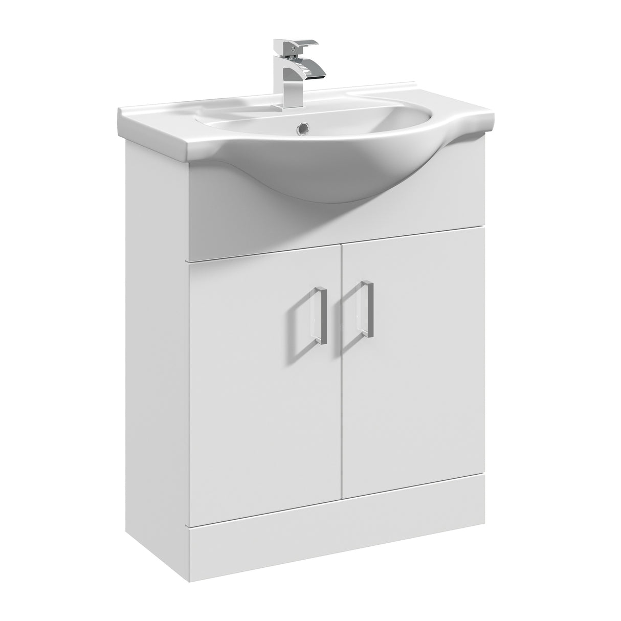 Contemporary Floor Standing Vanity Unit with Round Ceramic Basin – Gloss White, Choice of Doors, Drawers & Sizes