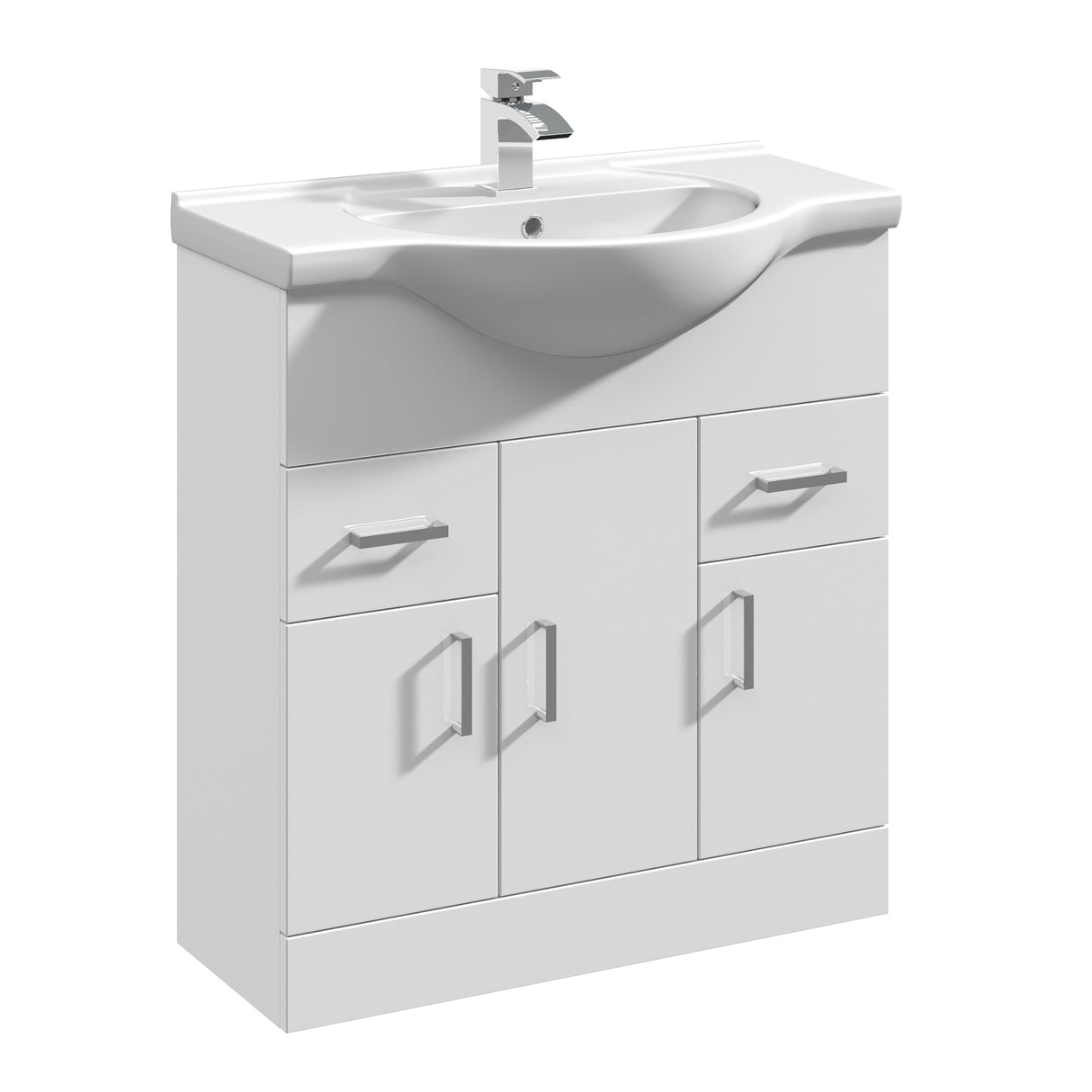 Contemporary Floor Standing Vanity Unit with Round Ceramic Basin – Gloss White, Choice of Doors, Drawers & Sizes