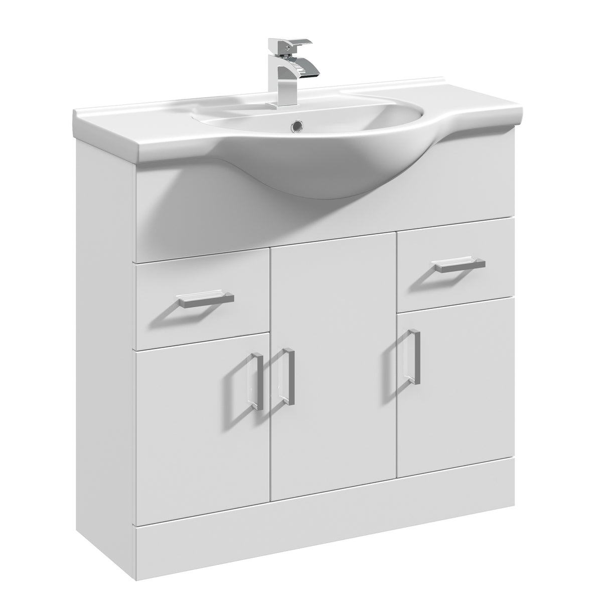 Contemporary Floor Standing Vanity Unit with Round Ceramic Basin – Gloss White, Choice of Doors, Drawers & Sizes