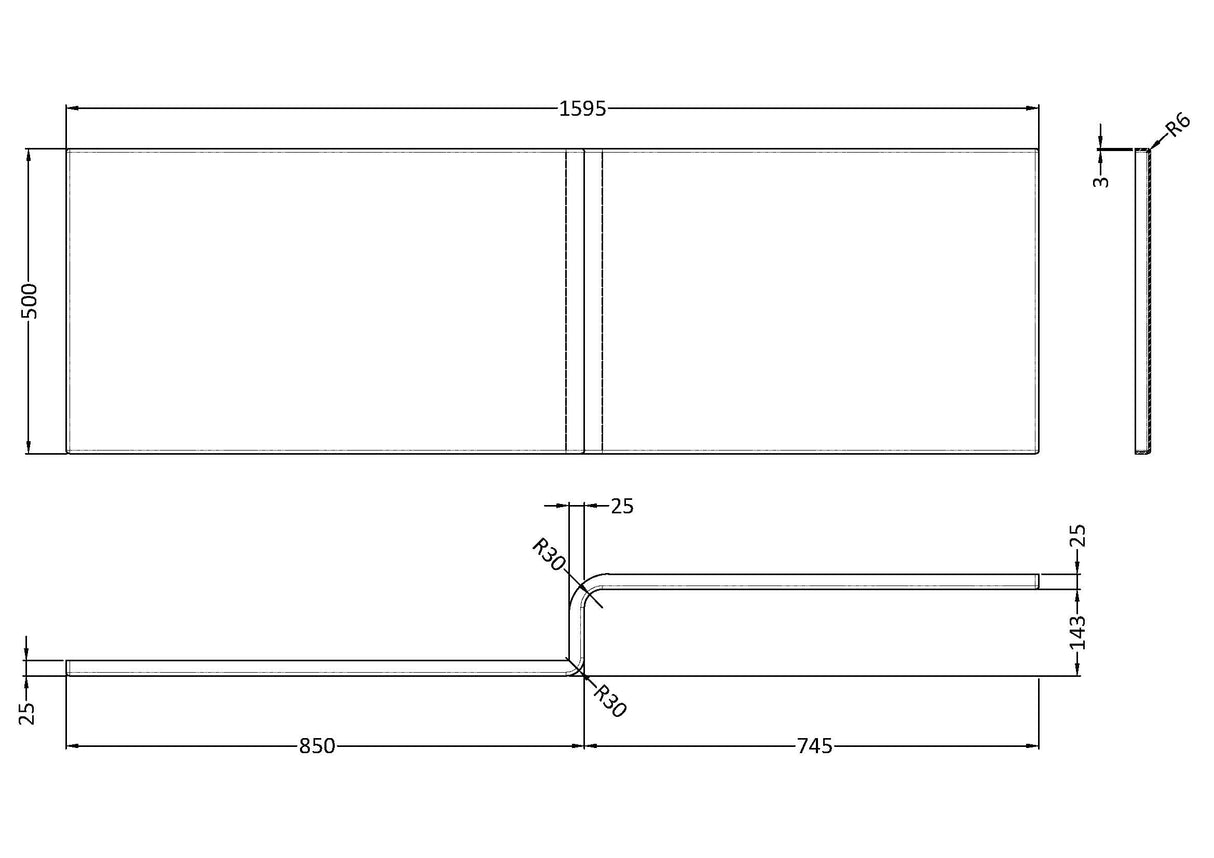1600mm Square L Shape Acrylic Shower Bath Front Panel
