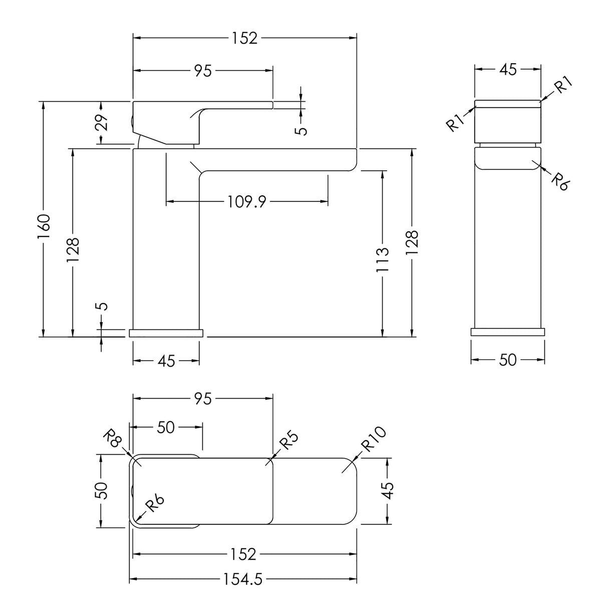 Square Mono Basin Mixer Tap with Push Button Waste – Choice of Finish