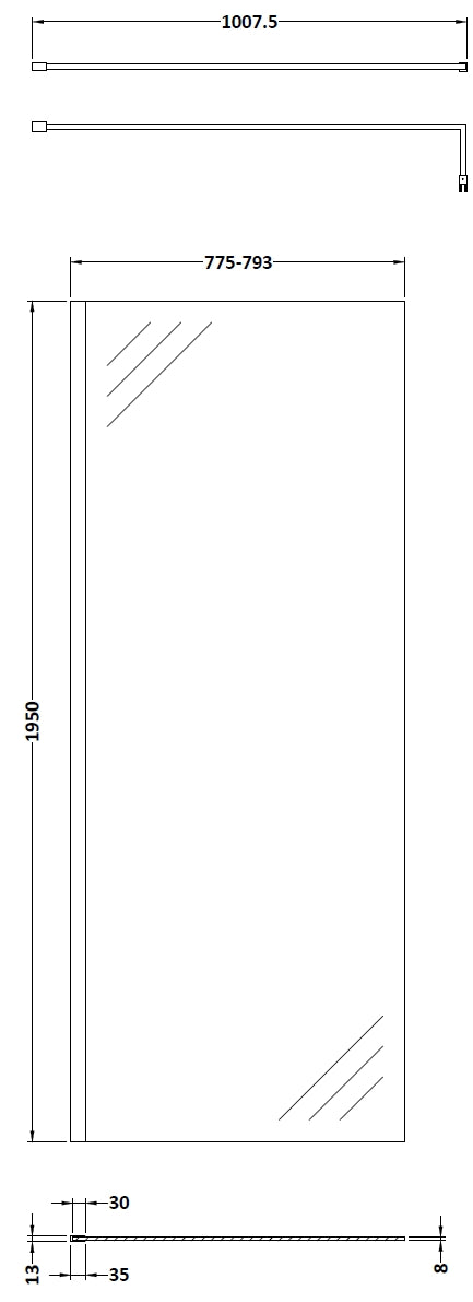 8mm Glass Walk In Wetroom Screens and Shower Tray - Choice of Size and Finish