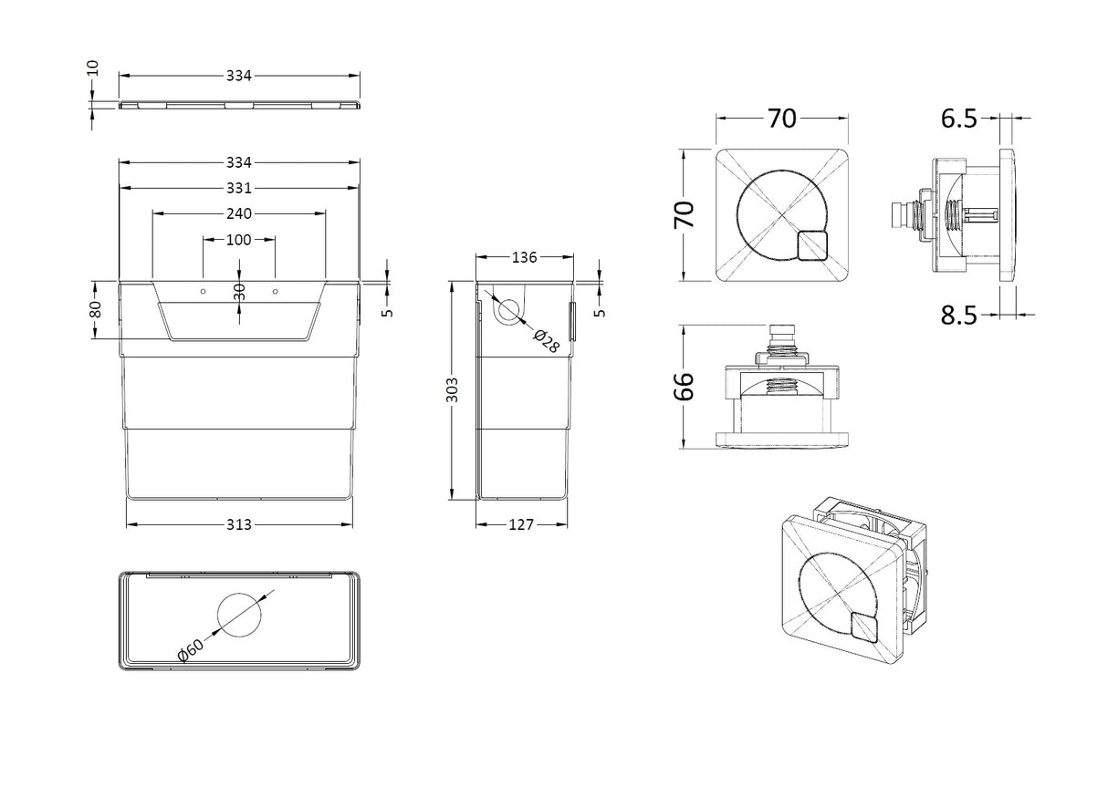 Universal Water Saving Dual Flush Side Inlet & Square Dual Flush Button - Choice of Finish