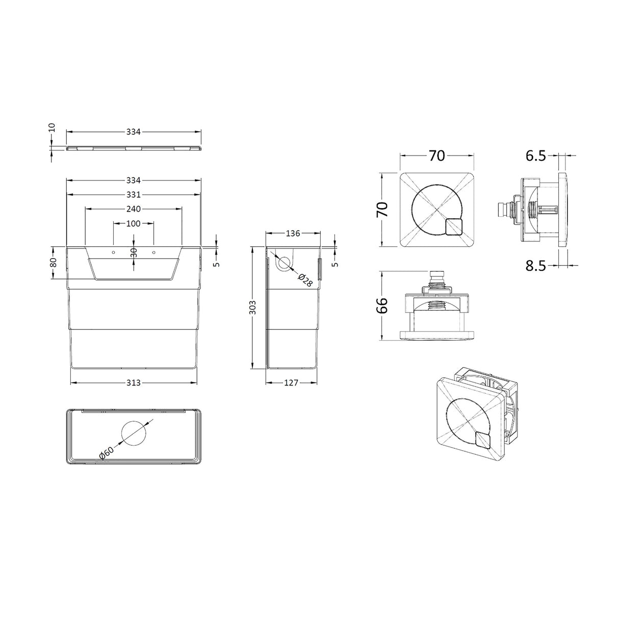 Universal Water Saving Dual Flush Side Inlet & Square Dual Flush Button - Choice of Finish
