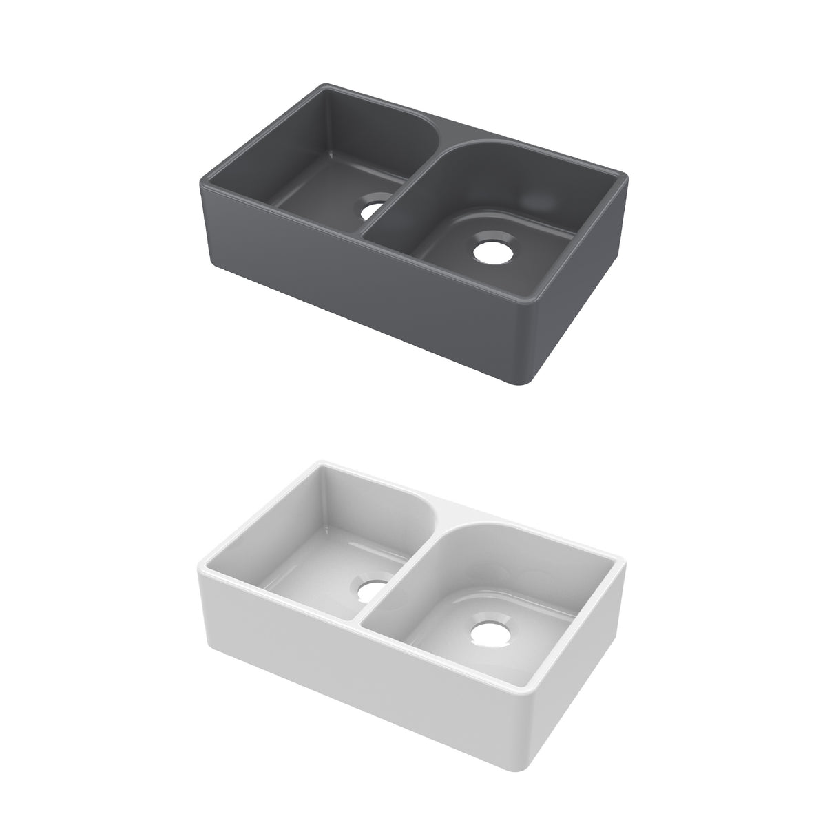 Double Bowl Fireclay Ceramic Butler Kitchen Sink with Full Weir - Choice of Colour