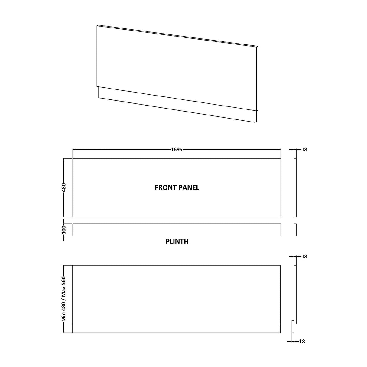 1700mm Gloss White MDF Front Bath Panel &amp; Plinth