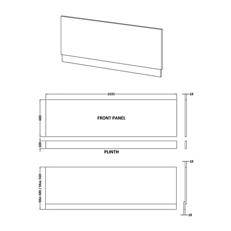 1700mm Gloss White MDF Front Bath Panel &amp; Plinth