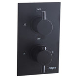 Modern Twin Square Handle Thermostatic Shower Valve – Matt Black, Single Outlet