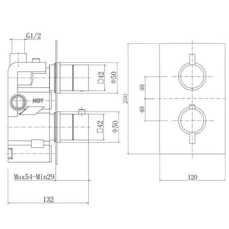 Modern Twin Square Handle Thermostatic Shower Valve – Matt Black, Single Outlet