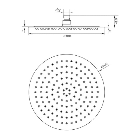 Modern Slimline 12” Round Fixed Shower Head – Chrome, 300mm