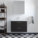 Wall Hung 2 Drawer Vanity Unit with Mid-Edge Ceramic Basin - Choice of Colour, Handle Finish and Size