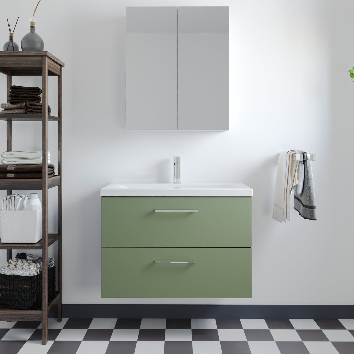 Wall Hung 2 Drawer Vanity Unit with Mid-Edge Ceramic Basin - Choice of Colour, Handle Finish and Size