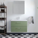 Wall Hung 2 Drawer Vanity Unit with Mid-Edge Ceramic Basin - Choice of Colour, Handle Finish and Size