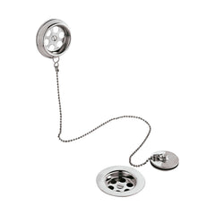 [BABW347] Balterley Round Bath Waste with Overflow, Brass Plug and Ball Chain, for Baths up to 20mm - Chrome - Cutout