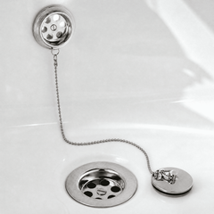[BABW347] Balterley Round Bath Waste with Overflow, Brass Plug and Ball Chain, for Baths up to 20mm - Chrome - Silo