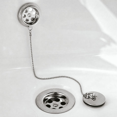 [BABW347] Balterley Round Bath Waste with Overflow, Brass Plug and Ball Chain, for Baths up to 20mm - Chrome - Silo
