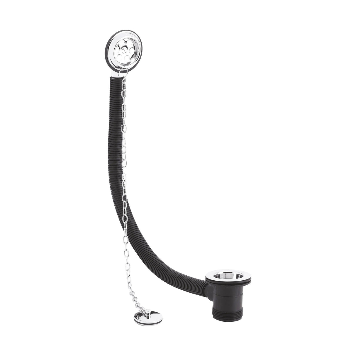 [BABW348] Balterley Round Bath Waste with Overflow, Brass Plug and Link Chain, for Baths up to 20mm - Chrome - Cutout