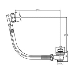 [BABW357] Balterley Bath Pop Up Waste with Round Overflow, For Baths up to 10mm Thick - Chrome Finish - Technical Drawing