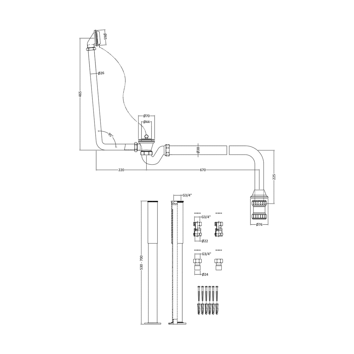 [BABW368] Roll Top Bath Pack - Technical Drawing