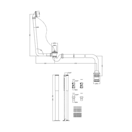 [BABW368] Roll Top Bath Pack - Technical Drawing