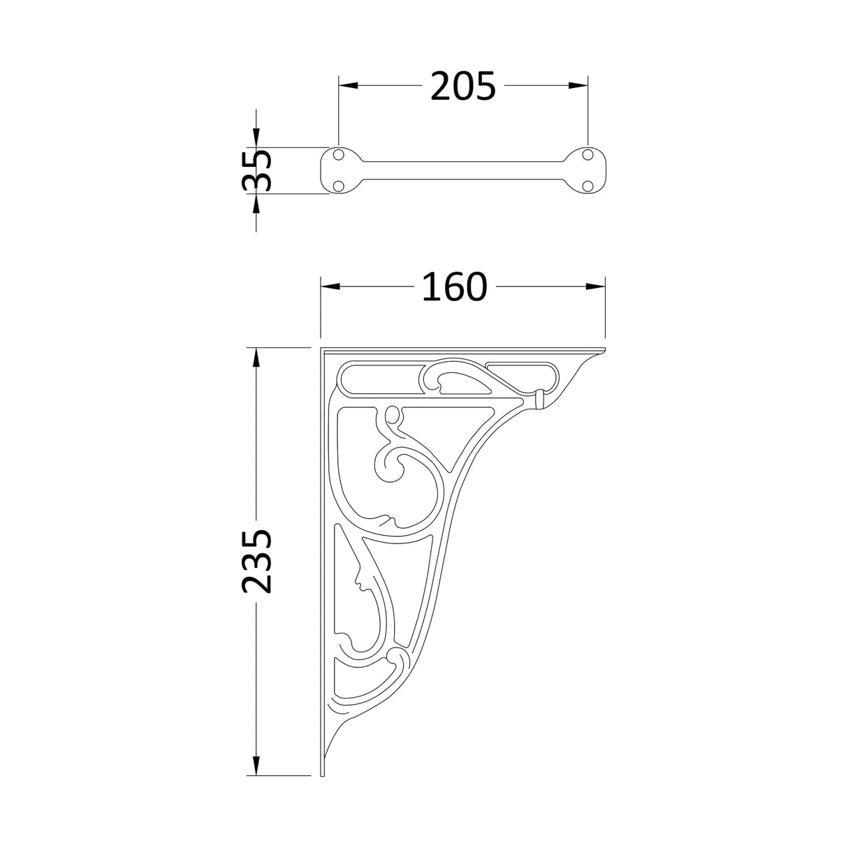 [BACB322] Balterley Traditional Ceramic Accessories Ornate Cistern Brackets - Chrome - Technical Drawing
