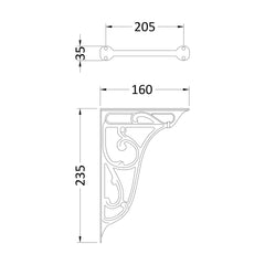 [BACB322] Balterley Traditional Ceramic Accessories Ornate Cistern Brackets - Chrome - Technical Drawing