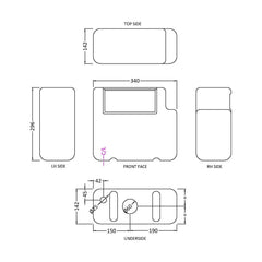 [BACC008B] Balterley Modern Universal Water Saving Dual Flush Bottom Inlet with Round Push Button - Chrome - Technical Drawing