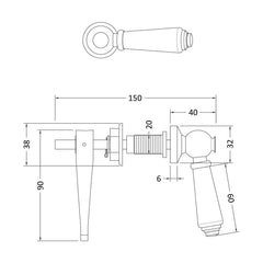 [BACL370] White WC Ceramic Lever - Technical Drawing