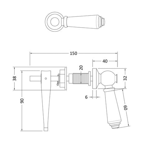 [BACL470] Black Ceramic Handle WC Lever - Technical Drawing