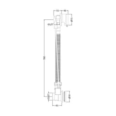 [BAFF358] Balterley Free Bath Filler with Push Button Waste, Built-in Overflow, Set of 2 - Chrome Finish - Technical Drawing
