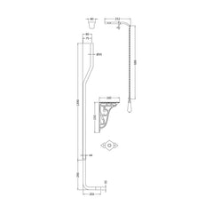 [BAFP313] Balterley Traditional Ceramic Accessories High Level Flush Pipe Pack - Chrome/White - Technical Drawing
