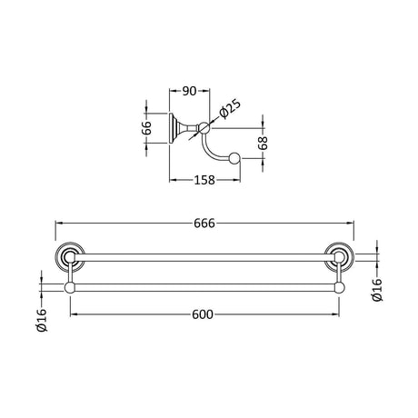 [BAHA307] Double Towel Rail - Technical Drawing