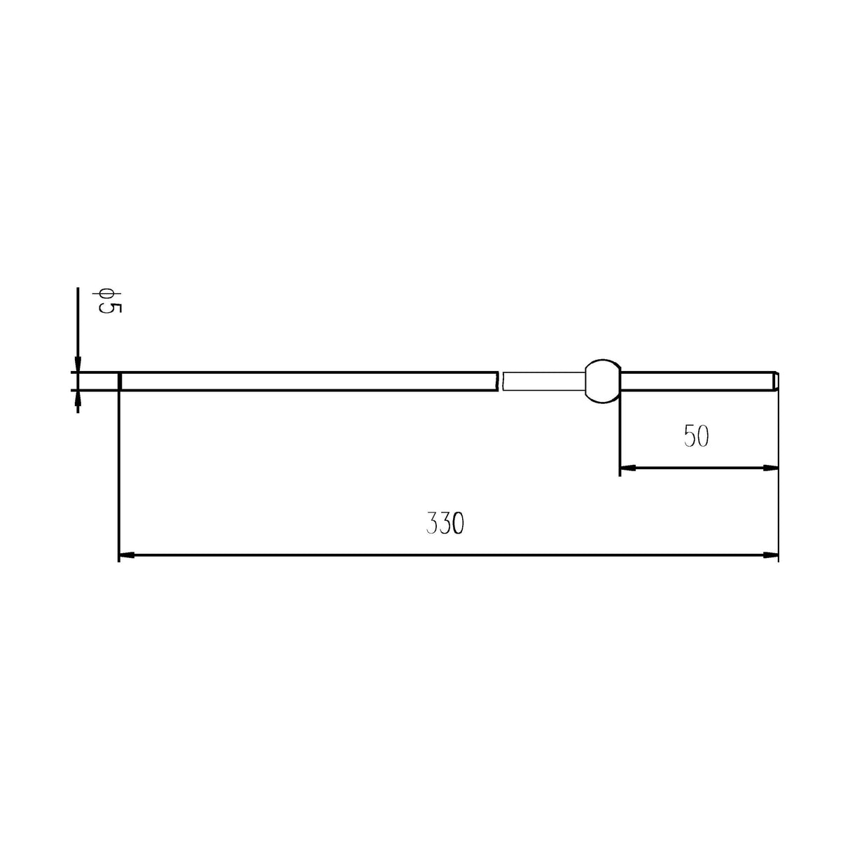 [BAHR301] Balterley Traditional Extended Horizontal Rod 330mm x 5mm - Chrome - Technical Drawing